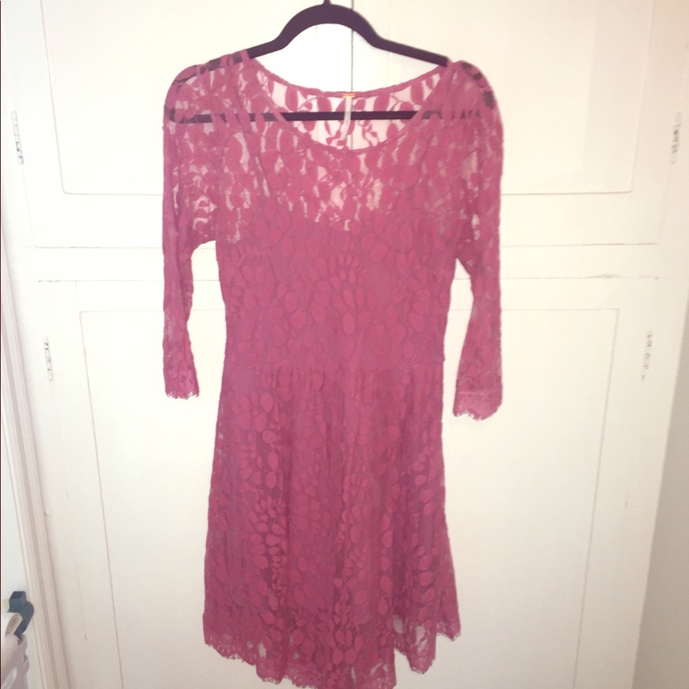 Free People pink lace & sheath dress 🎀 worn once!